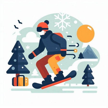 Snowboarder. Winter sport. Vector illustration in flat style.のイラスト素材