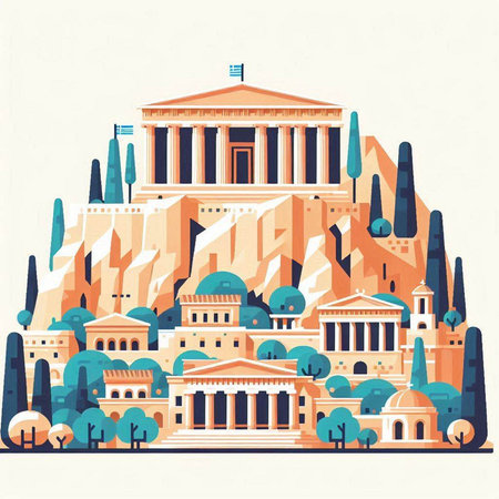 Athens Greece. Ancient Greek architecture. Vector illustration in flat styleのイラスト素材