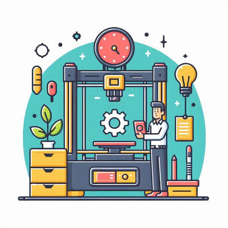3d printer working on a white background. Flat design vector illustration.のイラスト素材