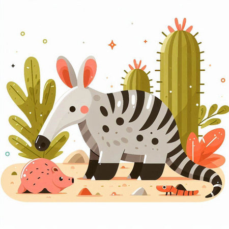 Zebra and cactuses. Cute cartoon vector illustration.のイラスト素材