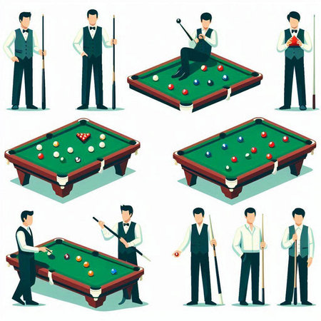 Billiards and snooker player set. Vector illustration.のイラスト素材