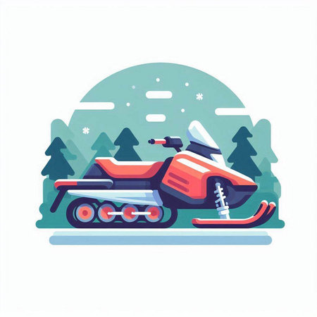 Snowmobile in the forest. Vector illustration in a flat style.のイラスト素材