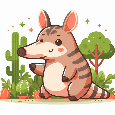 Cute cartoon kangaroo sitting in the jungle. Vector illustration.のイラスト素材