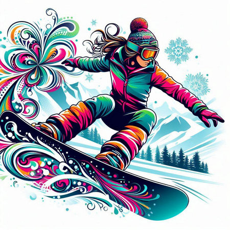 Snowboarder girl in colorful sportswear. Vector illustration.のイラスト素材