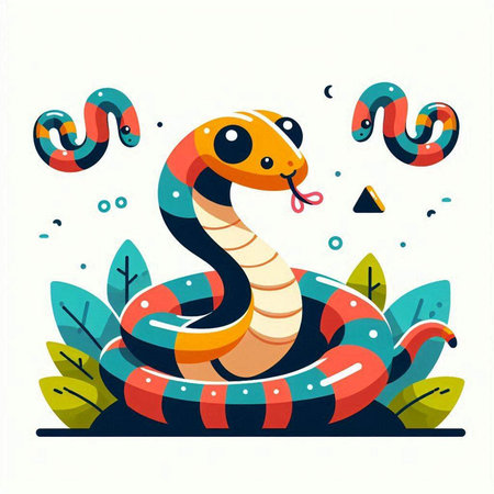 Cute cartoon snake. Vector illustration in flat style on white background.のイラスト素材