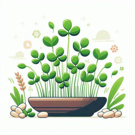 Microgreens in a pot on a white background. Vector illustration.のイラスト素材