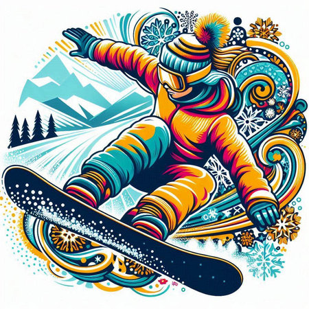 Snowboarder on snowboard. Colorful vector illustration for your designのイラスト素材