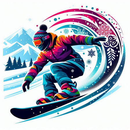 Snowboarder jumping in the mountains. Vector illustration for your designのイラスト素材