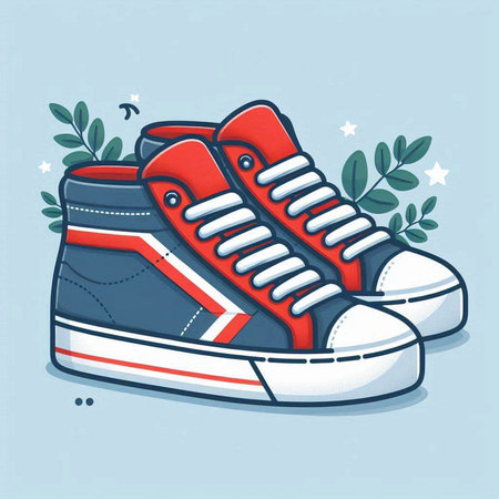 Sneakers. Vector illustration of gumshoes on blue background.のイラスト素材