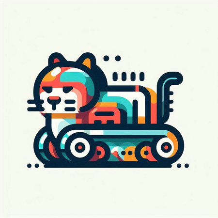 Cute cartoon tiger with train. Vector illustration in linear style.のイラスト素材