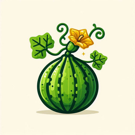 Illustration of a watermelon with a flower in the middle.のイラスト素材