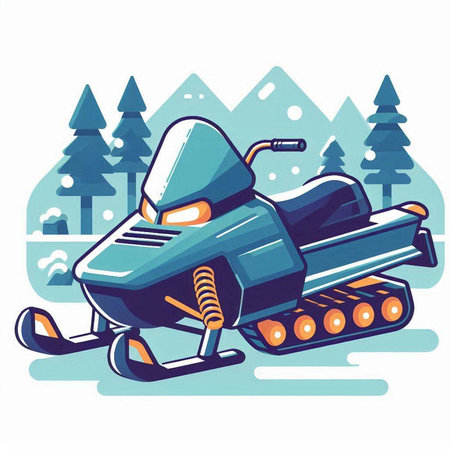 Snowmobile in the winter forest. Vector illustration on white background.のイラスト素材