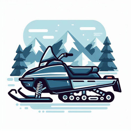 Snowmobile in the mountains. Snowmobiling. Vector illustration.のイラスト素材