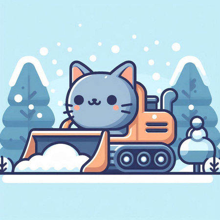 Cute cat on the snow-covered road. Vector illustration.のイラスト素材