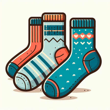 Illustration of a pair of colorful socks isolated on a white backgroundのイラスト素材