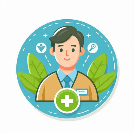 Doctor flat icon. Male character in medical uniform. Vector illustration.のイラスト素材