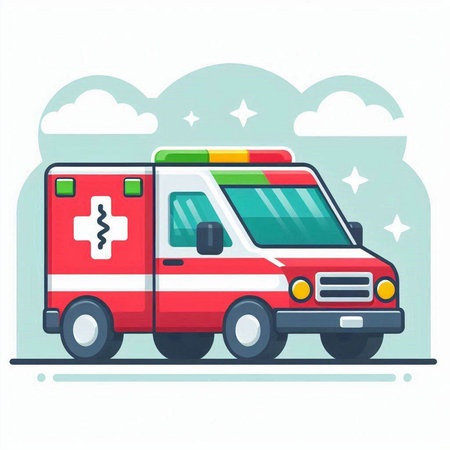 Ambulance car vector illustration. Flat style design. Emergency vehicle.のイラスト素材