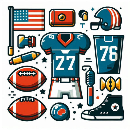 American football sport icons set. Vector illustration in line art style.のイラスト素材