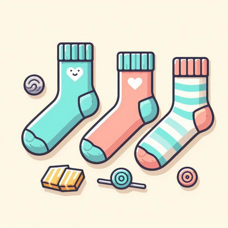 Set of colorful socks for kids. Vector illustration in doodle style.のイラスト素材