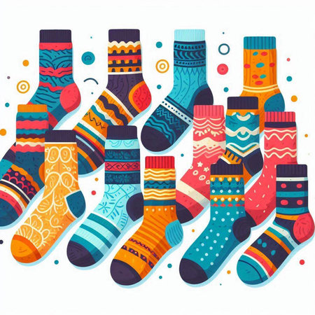 Set of colorful socks for Christmas and New Year. Vector illustration.のイラスト素材