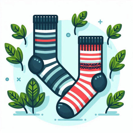 Vector illustration of Christmas socks in flat style. Isolated on white background.のイラスト素材