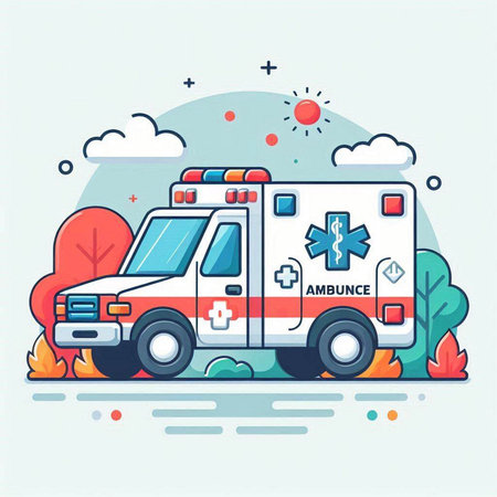 Ambulance car in flat style. Vector illustration for your designのイラスト素材