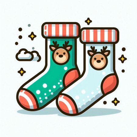 Cute Christmas sock with reindeer and stars. Vector illustration.のイラスト素材