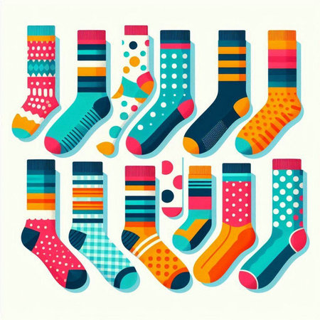 Set of colorful socks isolated on a white background. Vector illustration.のイラスト素材