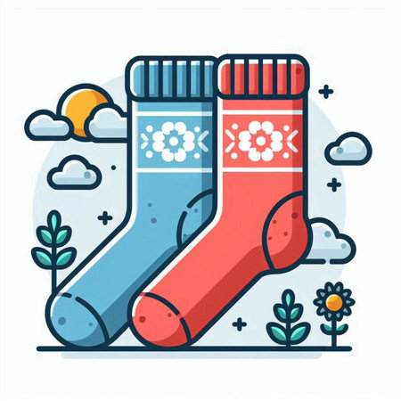 Vector illustration of pair of socks on the background of nature. Flat design.のイラスト素材