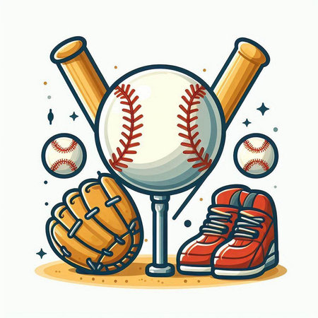 Baseball ball, bat, glove and ball. Vector illustration.のイラスト素材