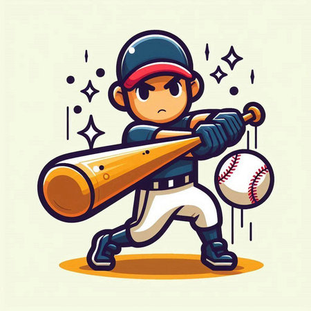 Baseball player with bat and ball. Vector illustration of cartoon character.のイラスト素材