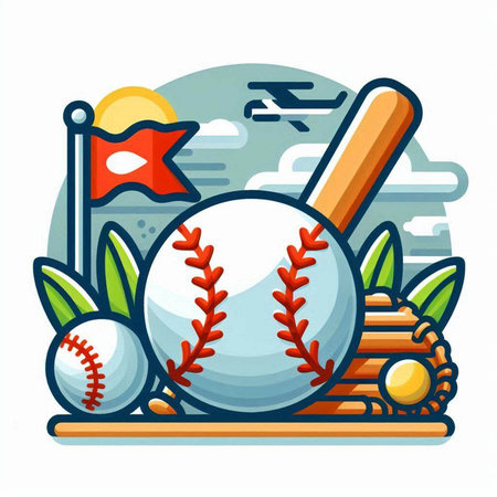 Baseball vector icon. Baseball ball, bat, ball, ball on white background.のイラスト素材