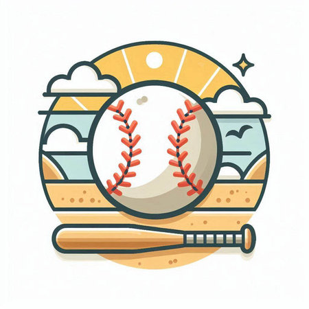 Baseball emblem with ball, bat and ball. Vector illustration.のイラスト素材