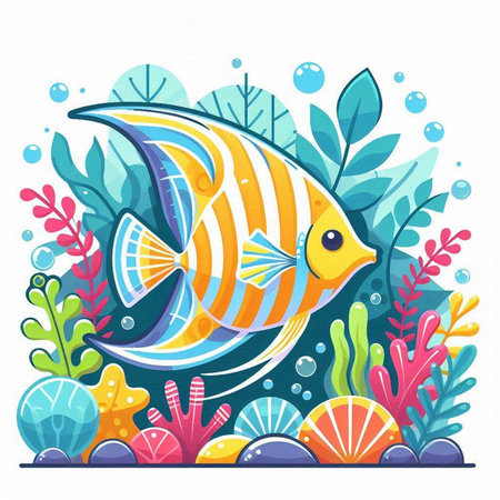 Cute cartoon fish in the sea. Colorful vector illustration.のイラスト素材