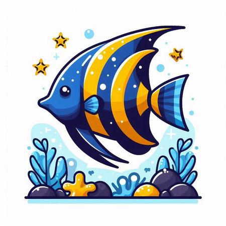 Cute cartoon fish on a white background. Vector illustration in flat style.のイラスト素材