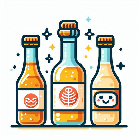 Beer bottle flat color icon, vector illustration on white background. Cartoon style.のイラスト素材