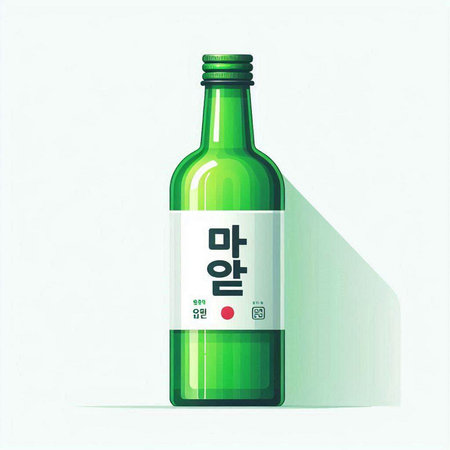 Vector illustration of a green glass bottle with an inscription on it.のイラスト素材