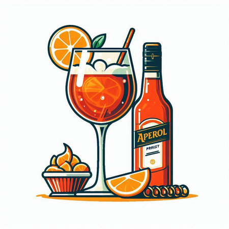 Alcoholic drinks. Cocktail with orange and ice. Vector illustrationのイラスト素材