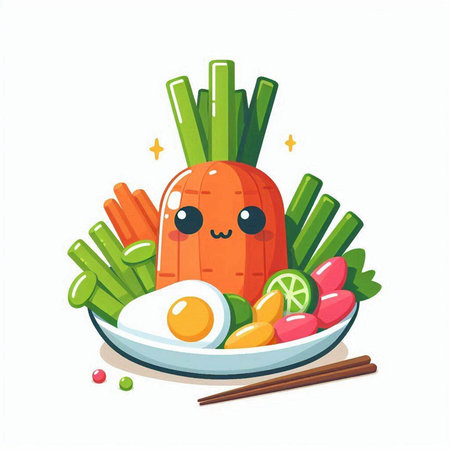 Vegetable character in kawaii style. Cartoon vector illustration.のイラスト素材