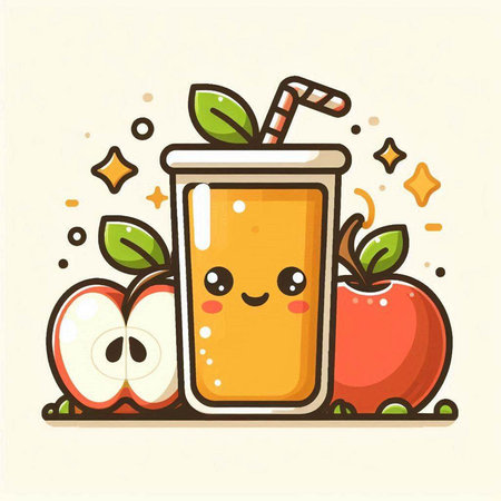 Cute apple juice in a glass with fruits. Vector illustration.のイラスト素材