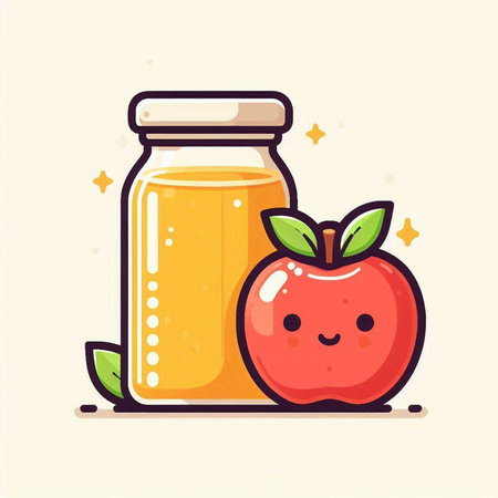 Cute apple and juice jar. Vector illustration in cartoon style.のイラスト素材