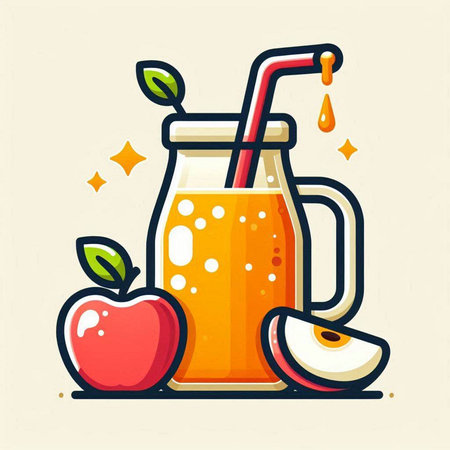 Apple juice in a glass with a straw. Vector illustration in flat style.のイラスト素材