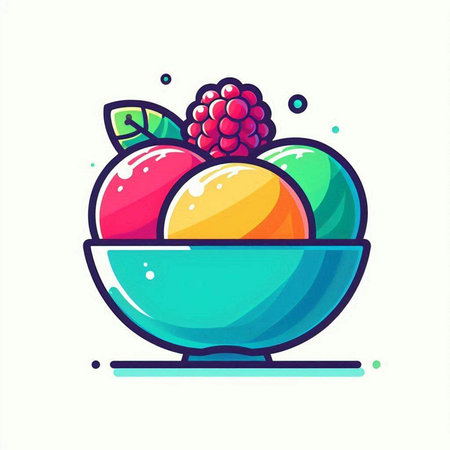 Fruit ice cream in bowl. Vector illustration in flat style.のイラスト素材