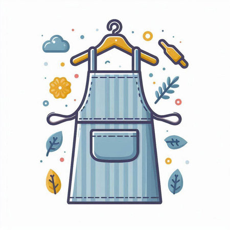 Kitchen apron with hanger. Vector illustration in doodle styleのイラスト素材