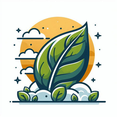 Ecology icon with green leaves on white background. Vector illustration.のイラスト素材
