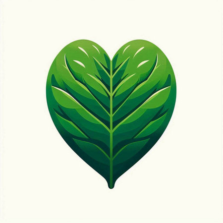 Green leaf in heart shape. Vector illustration for your graphic design.のイラスト素材