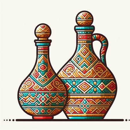 Hand drawn vector illustration of two ceramic vases in ethnic style.のイラスト素材