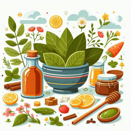 Herbs and spices vector flat illustration. Herbs and spices.のイラスト素材