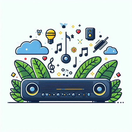 Vector illustration of modern and colorful flat design concept of audio system.のイラスト素材