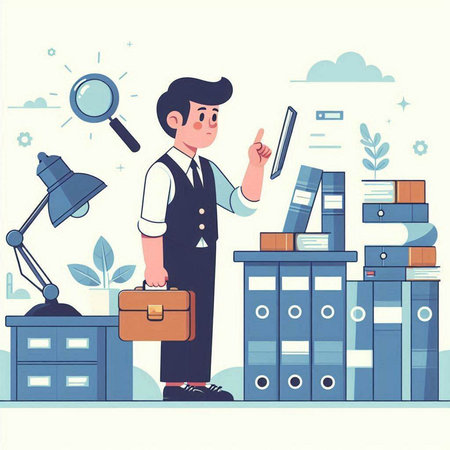 Businessman working in office. Vector illustration in flat cartoon style.のイラスト素材